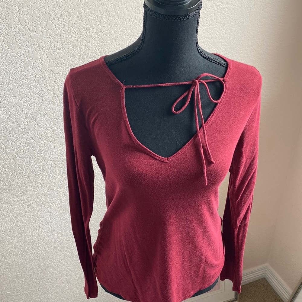 Hollister “Must Have Collection” Maroon Long Sleeve with Tie Across V-Neck